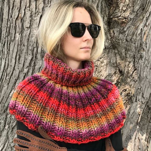 Handmade Turtleneck Style Caplet Scarf Shawl Shrug (K15-11H) - Picture 3 of 7